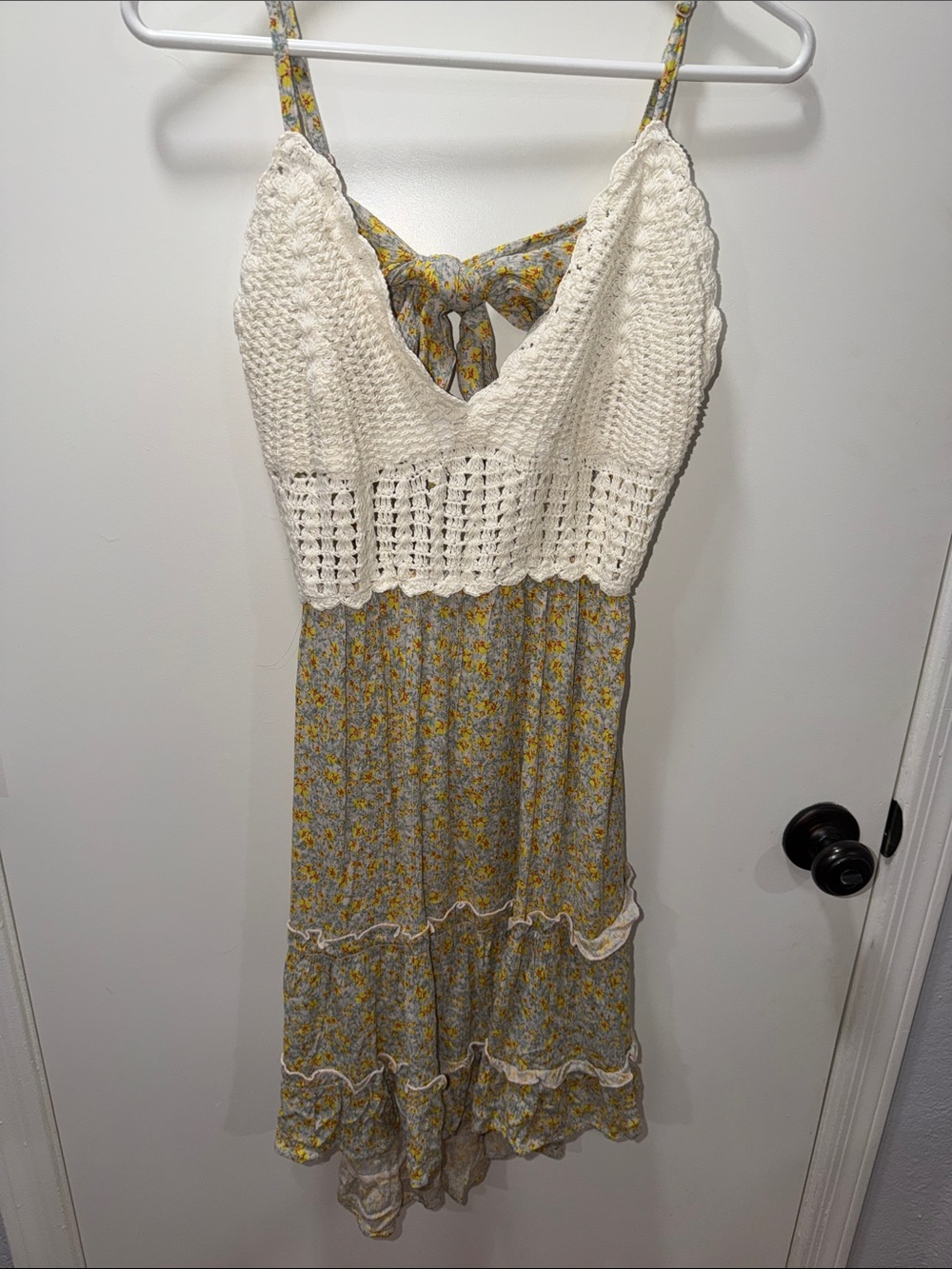 White Crochet Bodice Yellow Floral Sundress